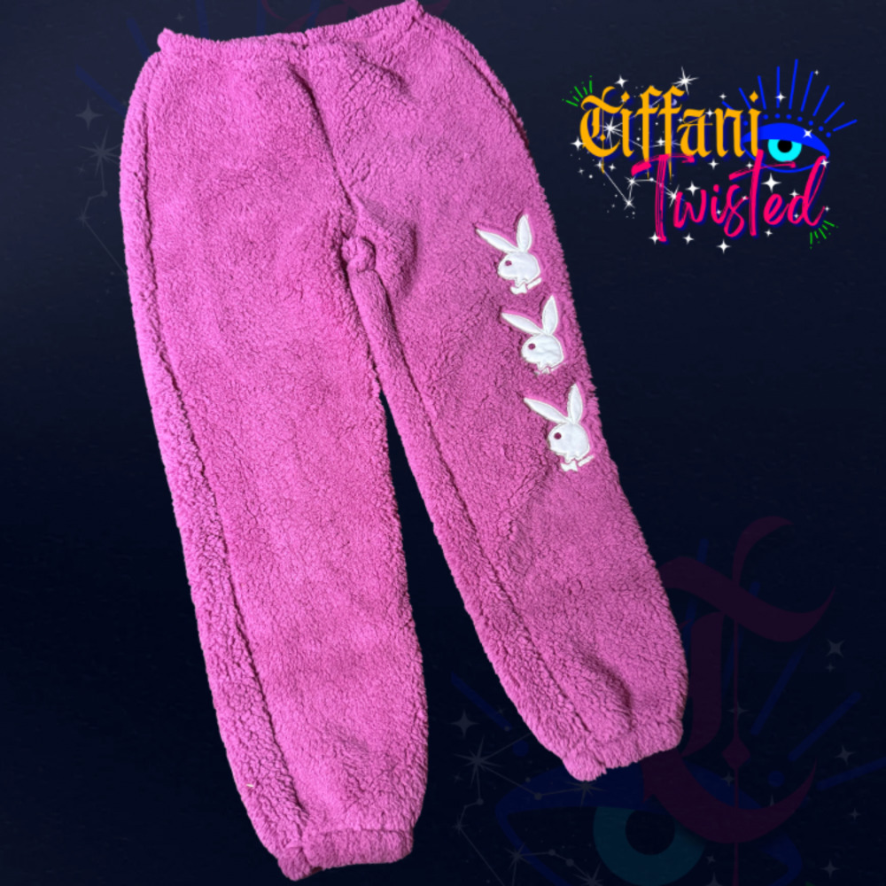 Playboy Pink Sherpa Jogger Sweatpants Bunny Logo Size M NWOT